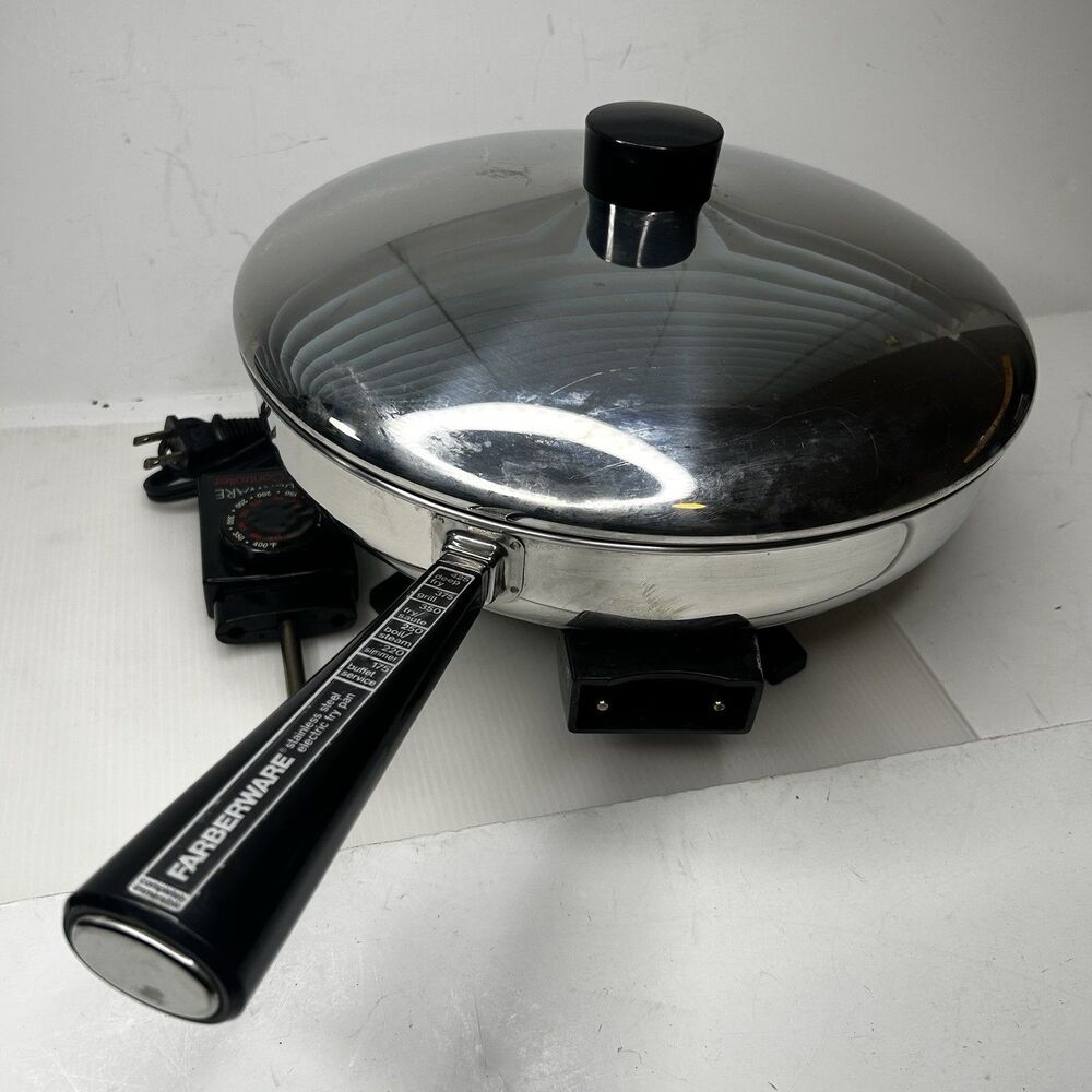 Farberware 12" Electric Skillet Fry Pan Skillet B3000 Stainless Steel VintageEUC